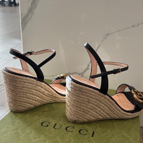 🍒🍒. Gucci Black Wedges with Gold Logo. 🍒🍒 - Picture 4 of 6